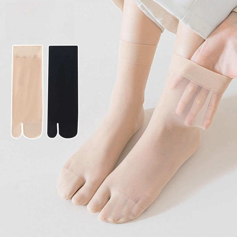 AliExpress Women's Summer Ultra Thin Toe Socks Sexy Breathable Toe-separated Mid Tube Socks Solid Color Casual Transparent Tabi Silk Socks