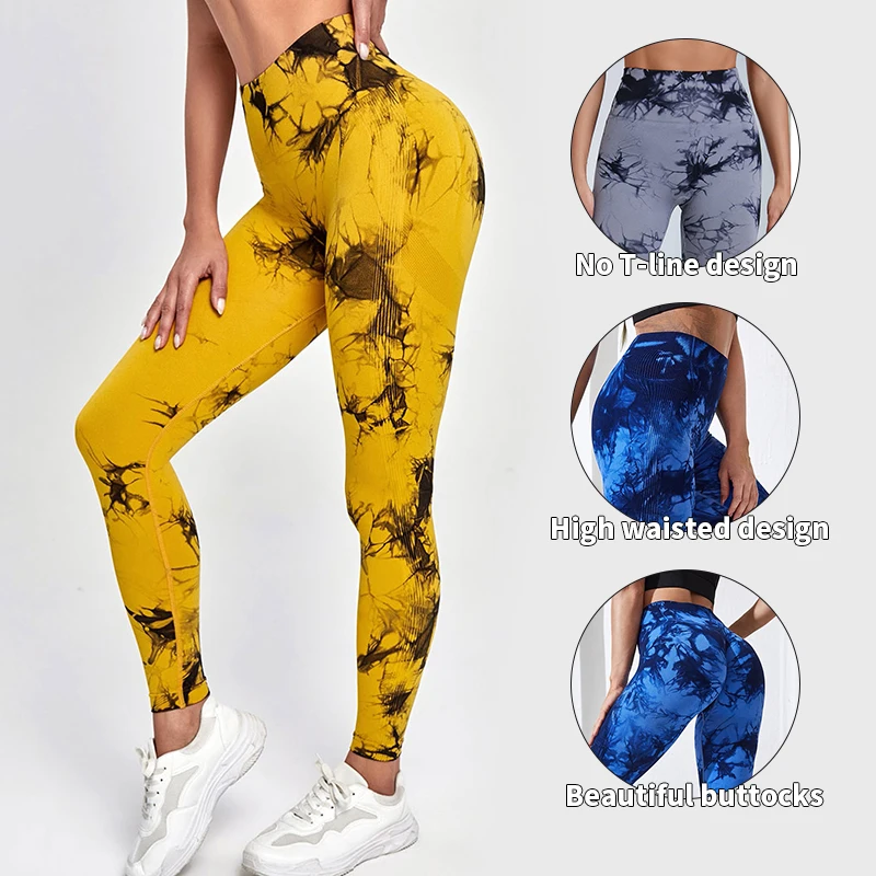 AliExpress Women's Tie Dye Nine Tenths Leggings High Waist Yoga Pants Soft Stretchy Workout Running Pants Breathable Comfortable, view 4