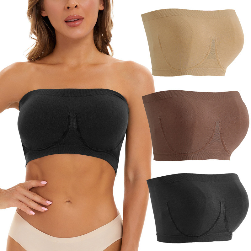 AliExpress Women's Ultra Thin Strapless Bandeau Bra Wireless Seamless Push Up Soft Support Non-Slip Full Coverage Tube Top Daily Bralette