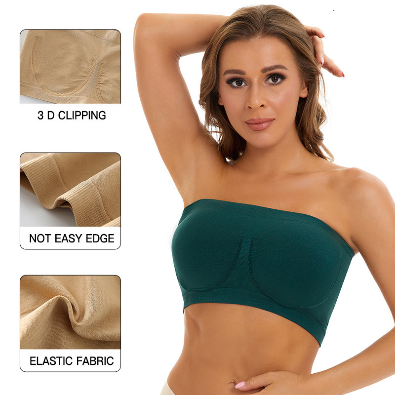 AliExpress Women's Ultra Thin Strapless Bandeau Bra Wireless Seamless Push Up Soft Support Non-Slip Full Coverage Tube Top Daily Bralette, view 3