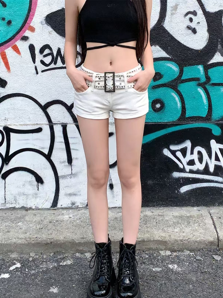 AliExpress Women's White Denim Shorts Y2k Jeans Short Pants Harajuku Aesthetic Vintage Low Waist Cowboy Shorts 2000s Trashy Clothes Summer, view 5