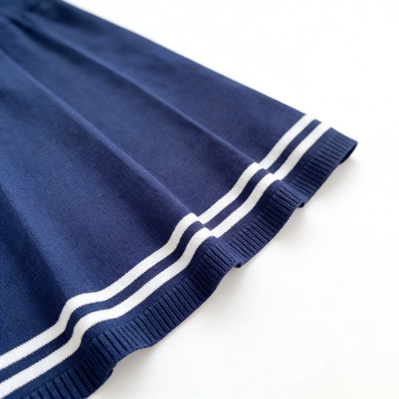 AliExpress Women's White Short Sleeve Peter Pan Collar Bow Sundress Striped Hem Stretchy Ribbed Knit A-Line Mini Dress Casual Party Dress, view 6