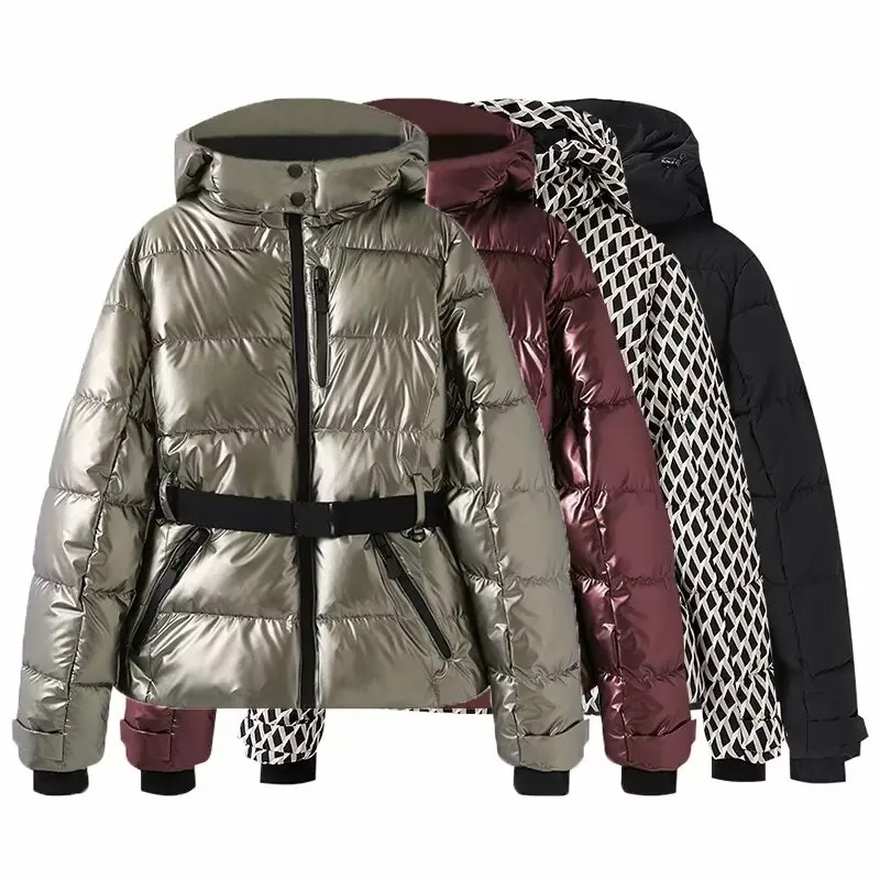 AliExpress Women's Winter Hooded High Waist Padded Sport Parkas Coats with Belt Female Elegant Thick Warm Pockets Windproof Skiing Jackets