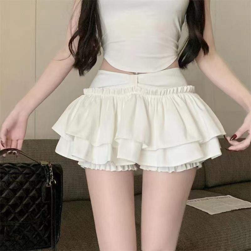 AliExpress Women Skirts Tiered Ruffles Mini Skirt Cross Charms Built-in Shorts Kawaii Japanese Skort Gothic Punk Y2K Girl Harajuku 90s Sexy, view 4