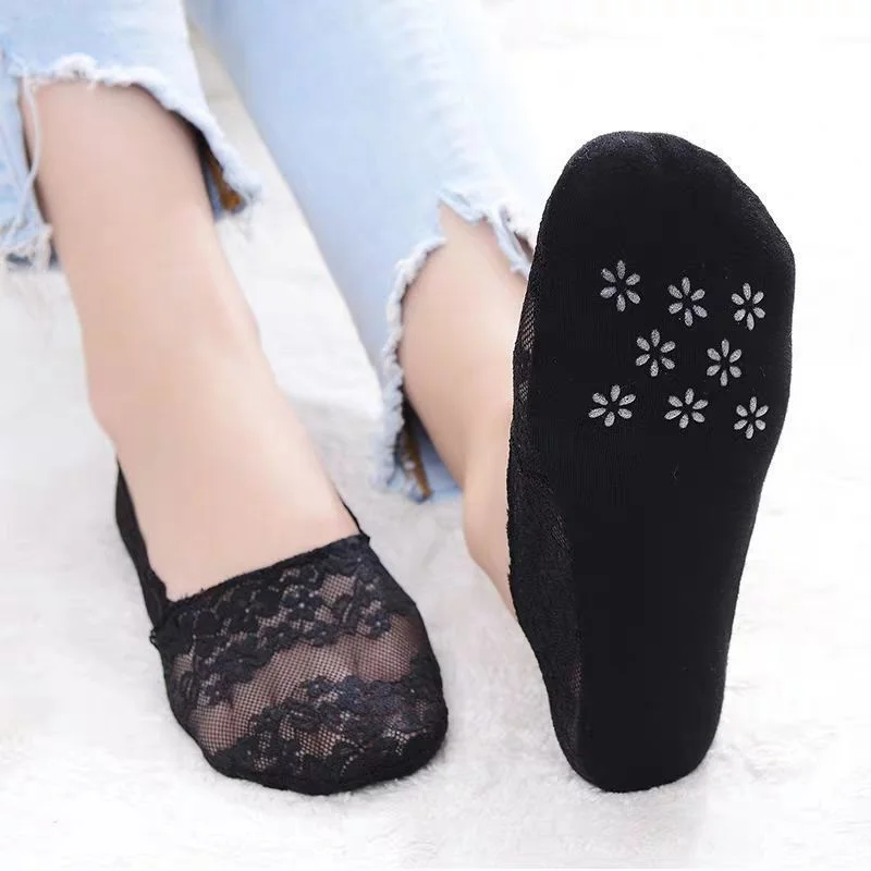 AliExpress Women Socks Summer Thin Breathable Silicone Non-slip Invisible Lace No-show Boat Sock Transparent JK Fashion Casual Low Cut Sock, view 2