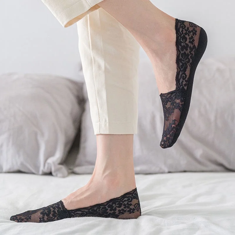 AliExpress Women Socks Summer Thin Breathable Silicone Non-slip Invisible Lace No-show Boat Sock Transparent JK Fashion Casual Low Cut Sock, view 4