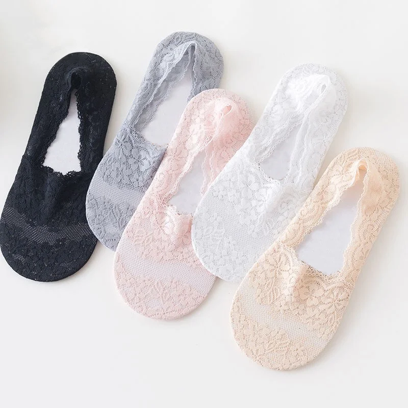 AliExpress Women Socks Summer Thin Breathable Silicone Non-slip Invisible Lace No-show Boat Sock Transparent JK Fashion Casual Low Cut Sock, view 6