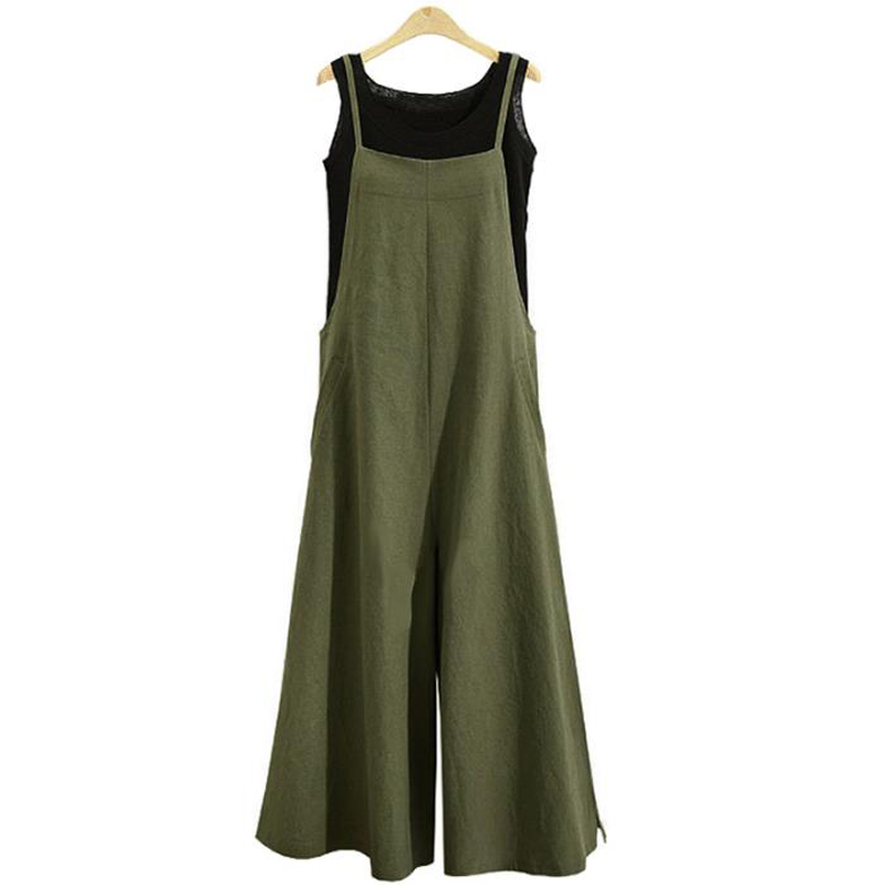 AliExpress Women Straps Jumpsuit Summer Solid Color Wide Leg Pants Dungaree Bib Overalls Casual Loose Sleeveless Cotton Linen Jumpsuits 5Xl, view 4