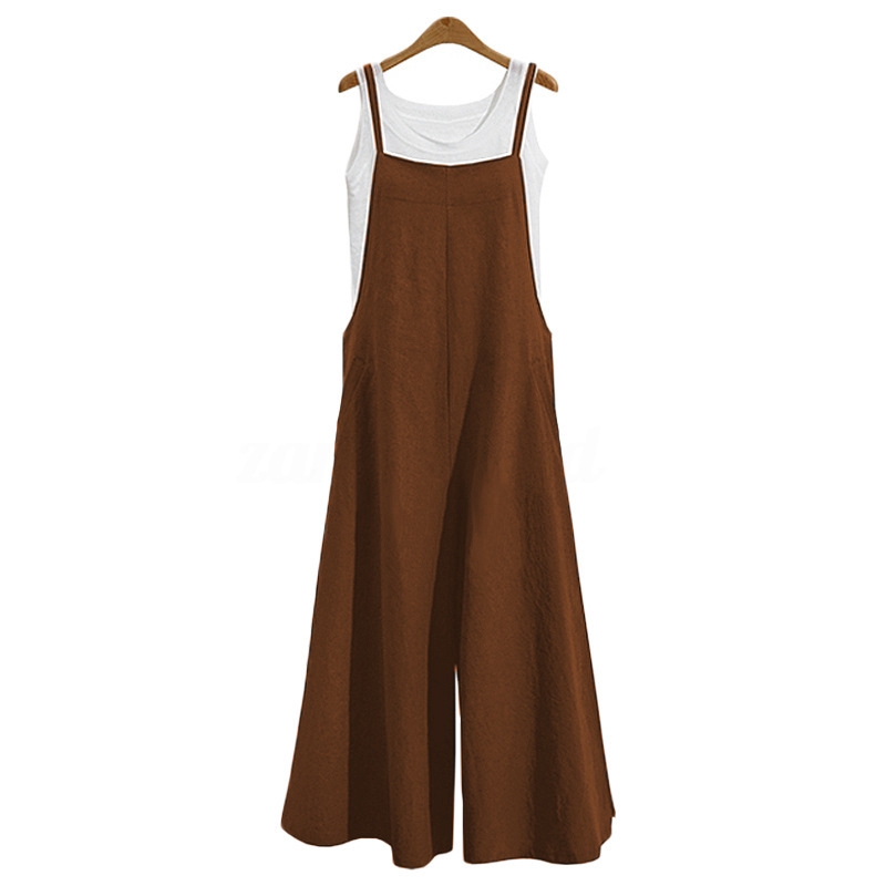 AliExpress Women Straps Jumpsuit Summer Solid Color Wide Leg Pants Dungaree Bib Overalls Casual Loose Sleeveless Cotton Linen Jumpsuits 5Xl, view 6