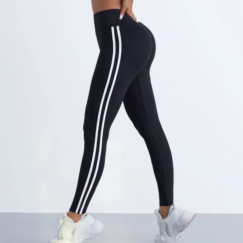 AliExpress Women Striped Slim Sports Pants Yoga Leggings High Waist Hip Liftting Casul Tights Workout Running Stretchy  Gym Leggings