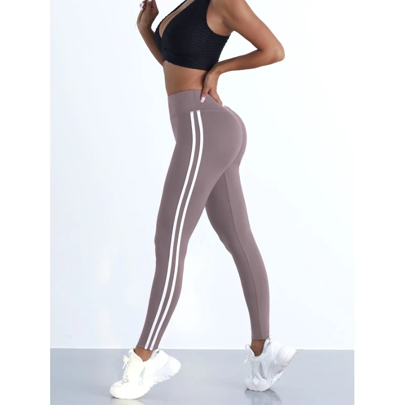 AliExpress Women Striped Slim Sports Pants Yoga Leggings High Waist Hip Liftting Casul Tights Workout Running Stretchy  Gym Leggings, view 2