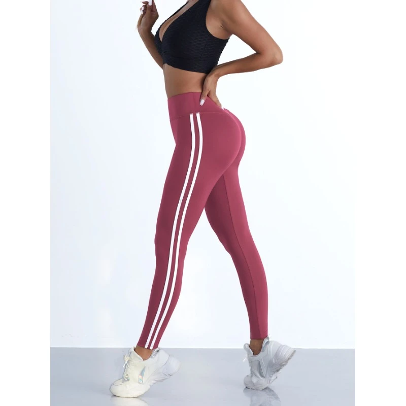 AliExpress Women Striped Slim Sports Pants Yoga Leggings High Waist Hip Liftting Casul Tights Workout Running Stretchy  Gym Leggings, view 3