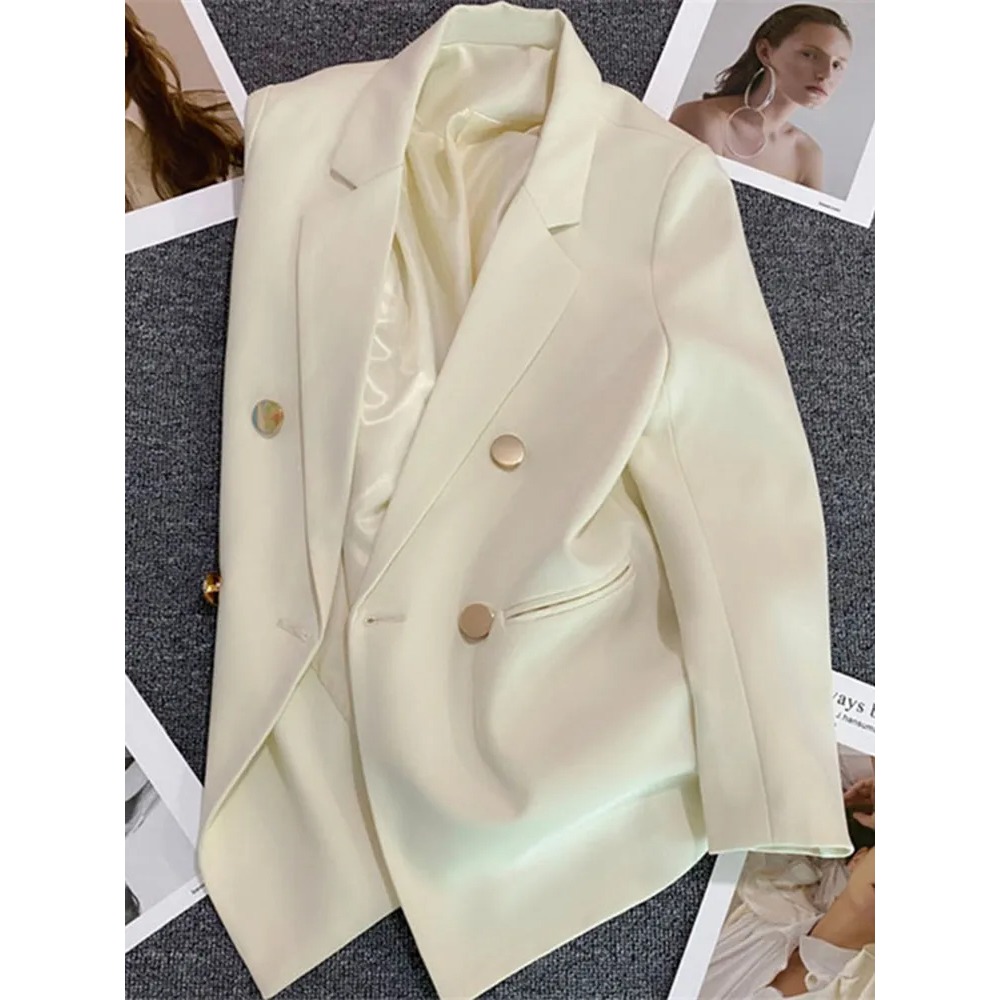 AliExpress Women Suit Blazer Elegant Coat 2025 Spring Autumn Fashion Korean Blazer Luxury Double Breasted Jacket Solid Ladies Tops Clothes