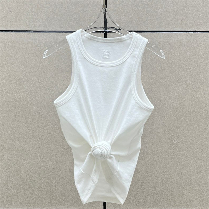 AliExpress Women t-shirts New twisted flower knotted sleeveless top for summer 2025 Elastic slim pure cotton women's vest corset crop top
