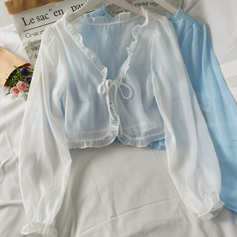 AliExpress Women Thin Coat Casual Lace Bow Summer Sun Protection Clothes Female Cardigan Shirt Clothing Tops Blouse for Lady Covers Blusa, view 2