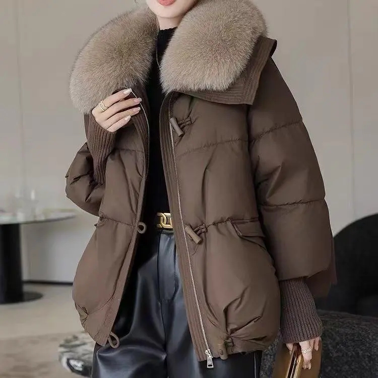 AliExpress Women Winter Down Cotton Jacket 2025 New Women Warm Thick Cotton Coat Larger Fur Collar Cotton Padded Jacket Women Parka Coat, view 2