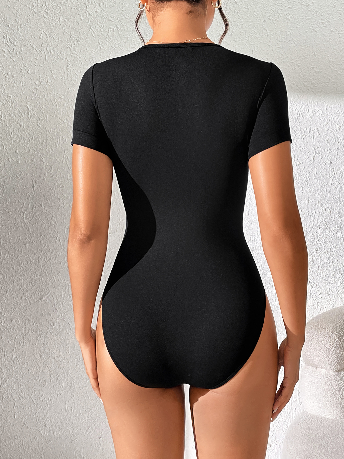 AliExpress Womens Bodysuits Short Sleeve Crew Neck Casual Stretchy Basic T-shirt Bodysuit Shirts Bodysuit for Women Stretchy Basic Body Sui, view 2