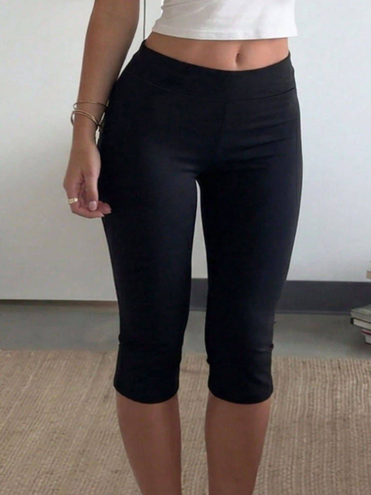 AliExpress Womens Elegant Solid Black High Waist Capri Leggings Sexy Elastic Slim Breathable Bottom Four Seasons All Year Casual Sweatpants, view 3