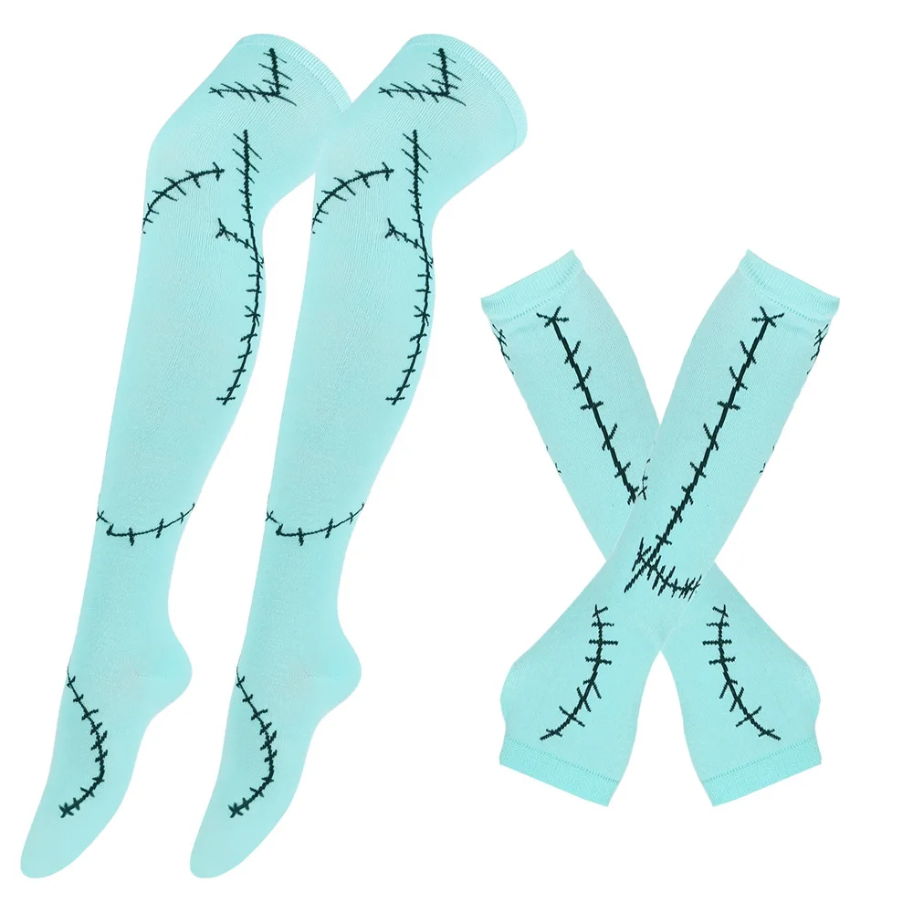 AliExpress Womens Sally Thigh High Stockings mittens Arm Sleeve Gloves Set Ladies Black White Long Over Above Knee Socks Lolita Halloween