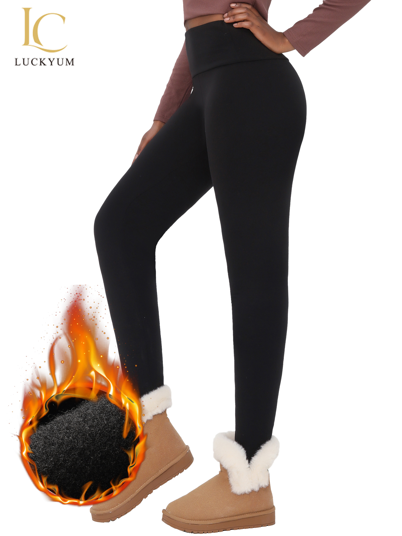 AliExpress Womens Thermal Fleece Lined High Waisted Leggings. Workout Winter Warm Thick Tights Soft Yoga Pants, view 3