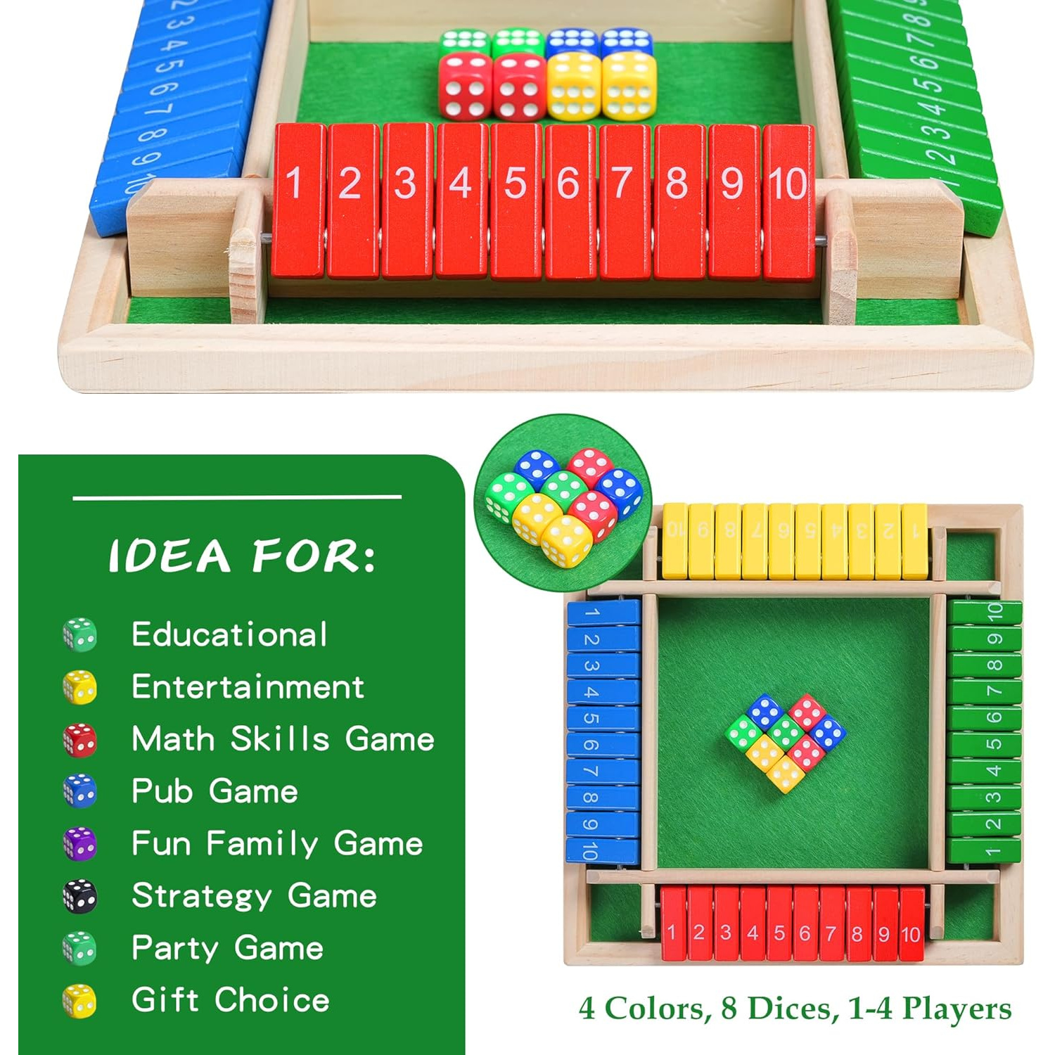 AliExpress Wooden Arithmetic Dice Board Game – Flip Card Box with 4-Sided Number Tiles, Fun Multiplayer Dice Game for Family & Party, view 2