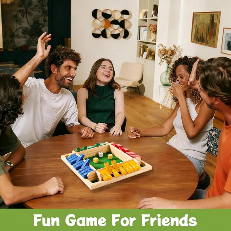 AliExpress Wooden Arithmetic Dice Board Game – Flip Card Box with 4-Sided Number Tiles, Fun Multiplayer Dice Game for Family & Party, view 5