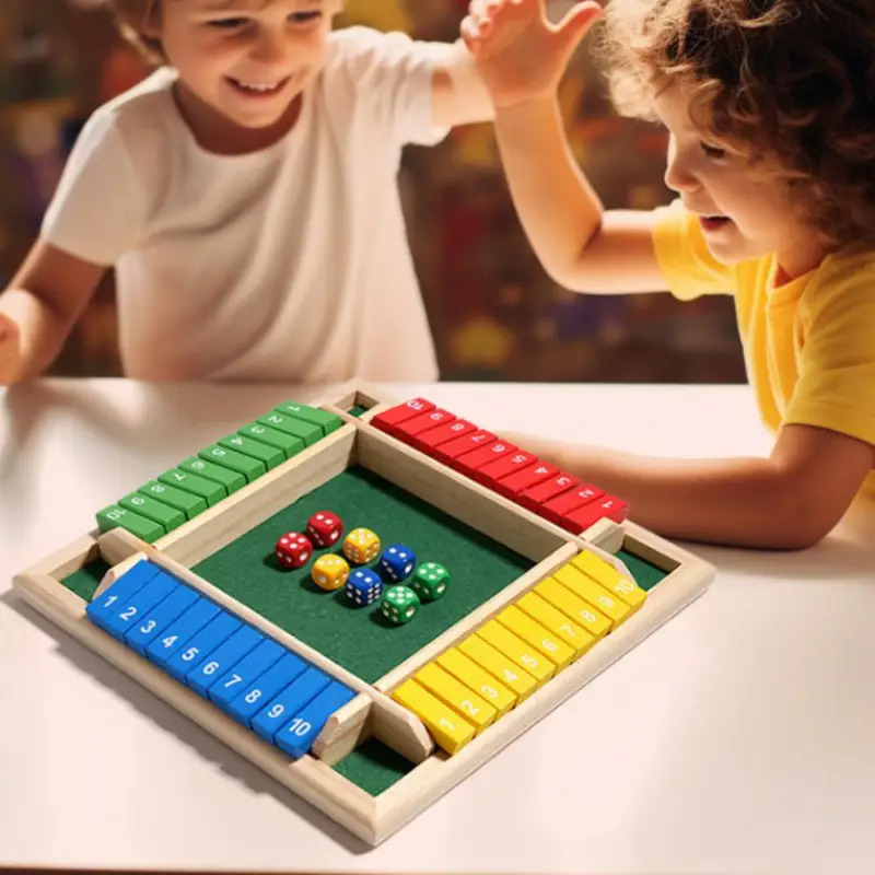 AliExpress Wooden Arithmetic Dice Board Game – Flip Card Box with 4-Sided Number Tiles, Fun Multiplayer Dice Game for Family & Party, view 6