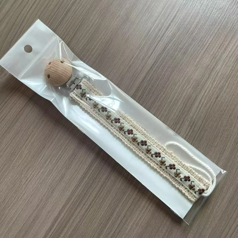 AliExpress Wooden Baby Pacifier Chain Cute Flower Print Dummy Nipple Holder Guard Teether Pendant Baby Accessories, view 6