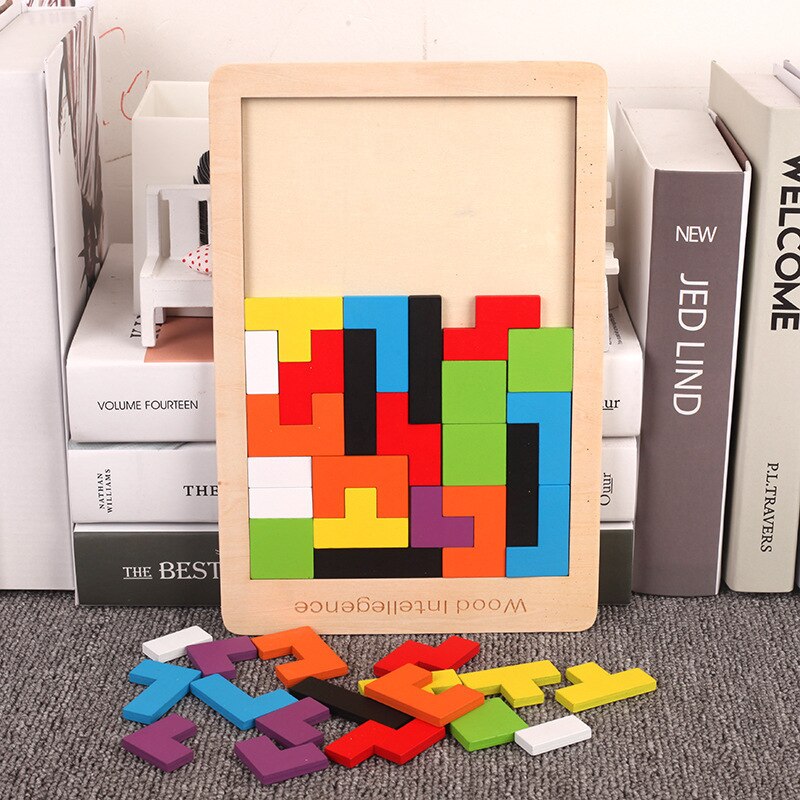 AliExpress Wooden Blocks Puzzle Brain Teasers Toy Tangram Jigsaw Intelligence Colorful 3D Russian Blocks Montessori Educational, view 2
