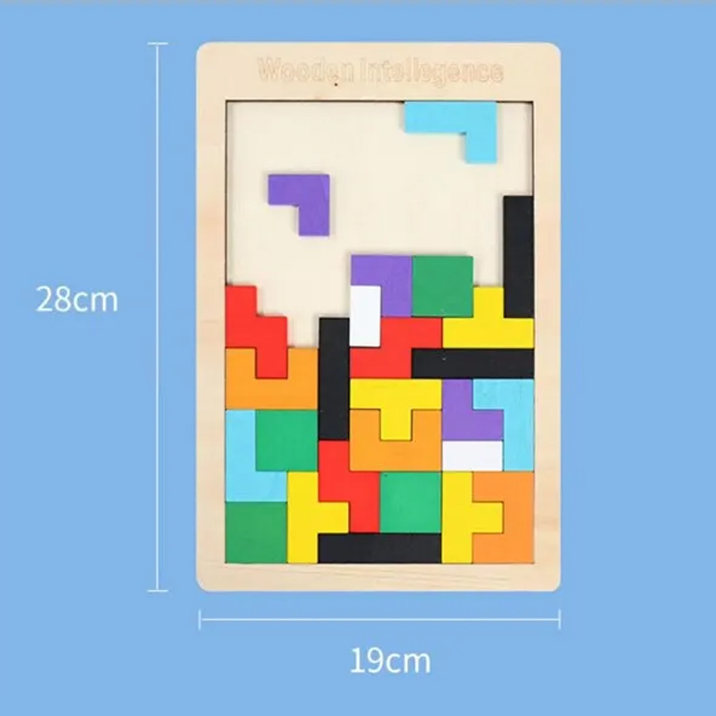 AliExpress Wooden Blocks Puzzle Brain Teasers Toy Tangram Jigsaw Intelligence Colorful 3D Russian Blocks Montessori Educational, view 4