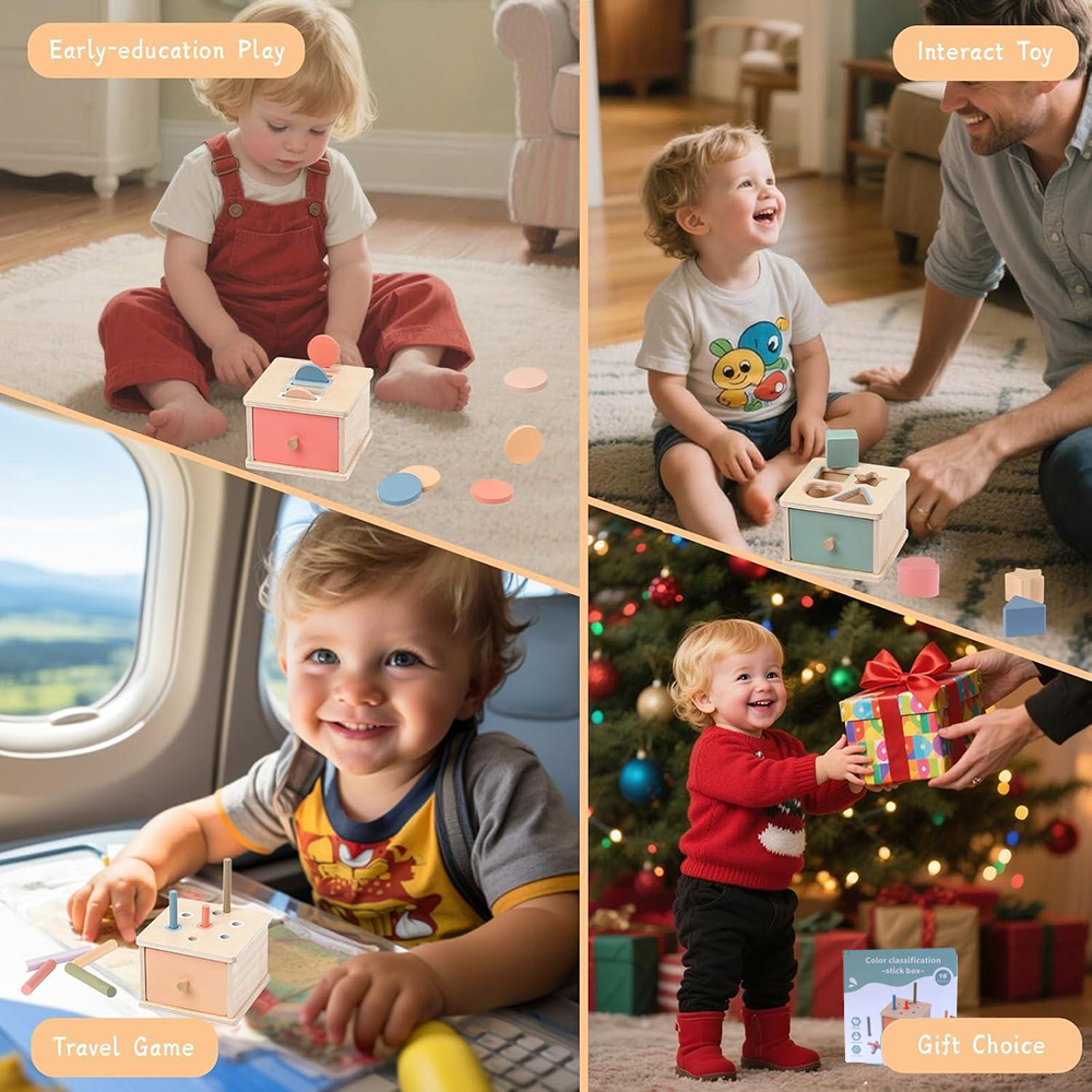 AliExpress Wooden Color Shape Sorting Toys Drawer Box Busy Board Matching Game Fine Motor Sensory Toys Montessori Learning For Baby Gifts, view 5