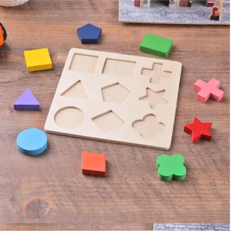 AliExpress Wooden Geometric Blocks Montessori Puzzle Shape Sorting Math Early Educational Learning Toy for Toddlers Baby Cognitive Training, view 5