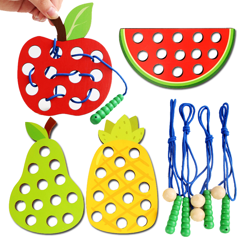 AliExpress Wooden Lacing Toy Educational Fruits Threading Activity Puzzles Learning Fine Motor Skill Car Travel Toy Set for Toddlers Kids