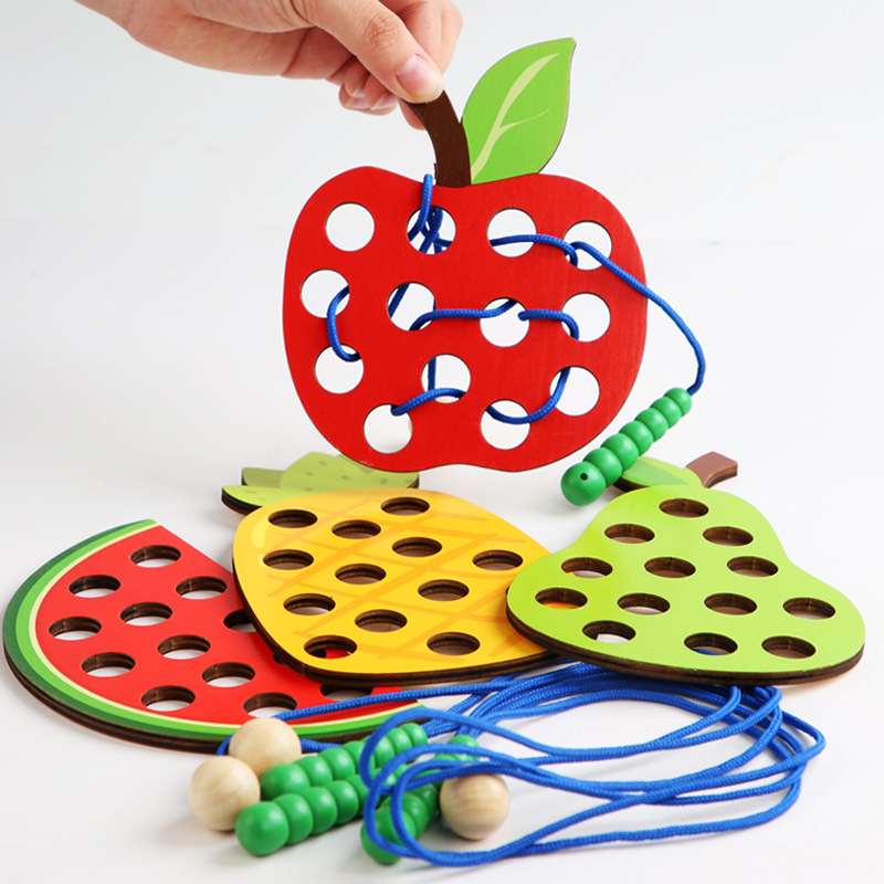 AliExpress Wooden Lacing Toy Educational Fruits Threading Activity Puzzles Learning Fine Motor Skill Car Travel Toy Set for Toddlers Kids, view 2