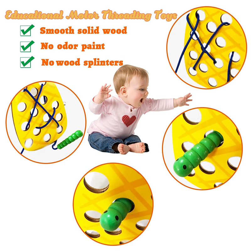 AliExpress Wooden Lacing Toy Educational Fruits Threading Activity Puzzles Learning Fine Motor Skill Car Travel Toy Set for Toddlers Kids, view 3