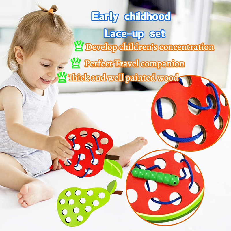 AliExpress Wooden Lacing Toy Educational Fruits Threading Activity Puzzles Learning Fine Motor Skill Car Travel Toy Set for Toddlers Kids, view 4