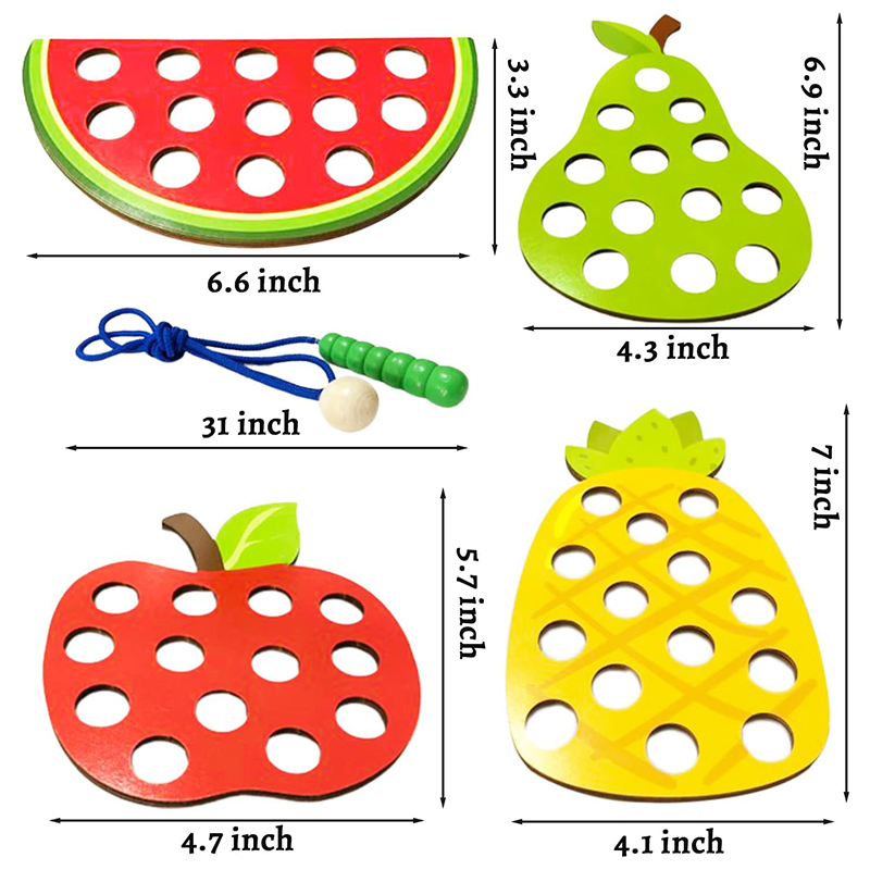 AliExpress Wooden Lacing Toy Educational Fruits Threading Activity Puzzles Learning Fine Motor Skill Car Travel Toy Set for Toddlers Kids, view 5