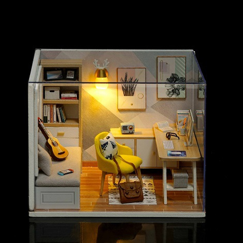 AliExpress Wooden Miniature Doll House DIY Small House Kit Making Room Toys 3D Puzzle Assembly Building Model Toys for Birthday Gifts, view 5