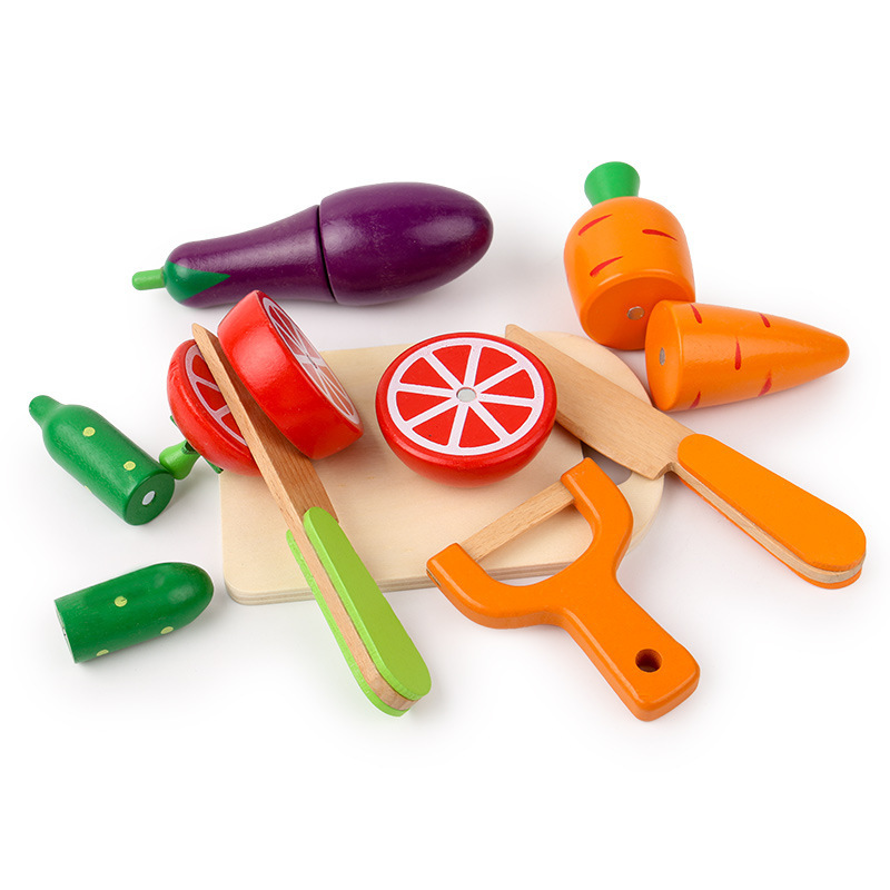 AliExpress Wooden Toy Cutting Fruit Vegetables Food Pretend Play Simulation Kitchen Role Play Montessori Early Education Toys For Children, view 2