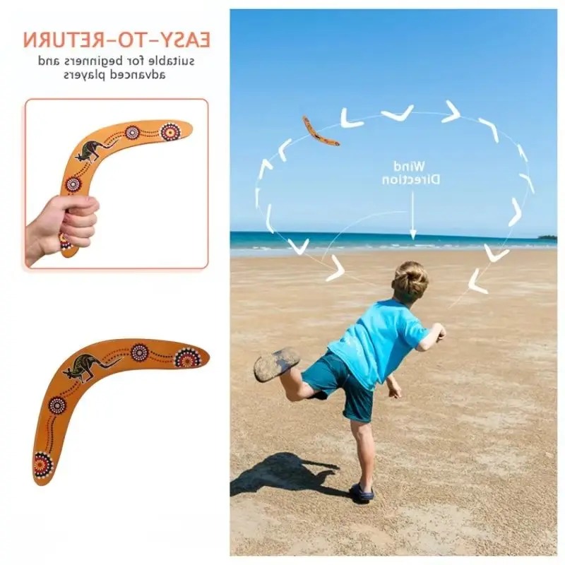 AliExpress Wooden V-Type Kangaroo Print Boomerang, Outdoor Throwing Sports Prop, Beach Yard Multi-player Party Leisure Interactive Training, view 2