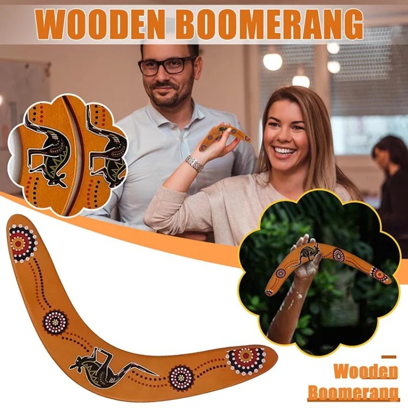 AliExpress Wooden V-Type Kangaroo Print Boomerang, Outdoor Throwing Sports Prop, Beach Yard Multi-player Party Leisure Interactive Training, view 5