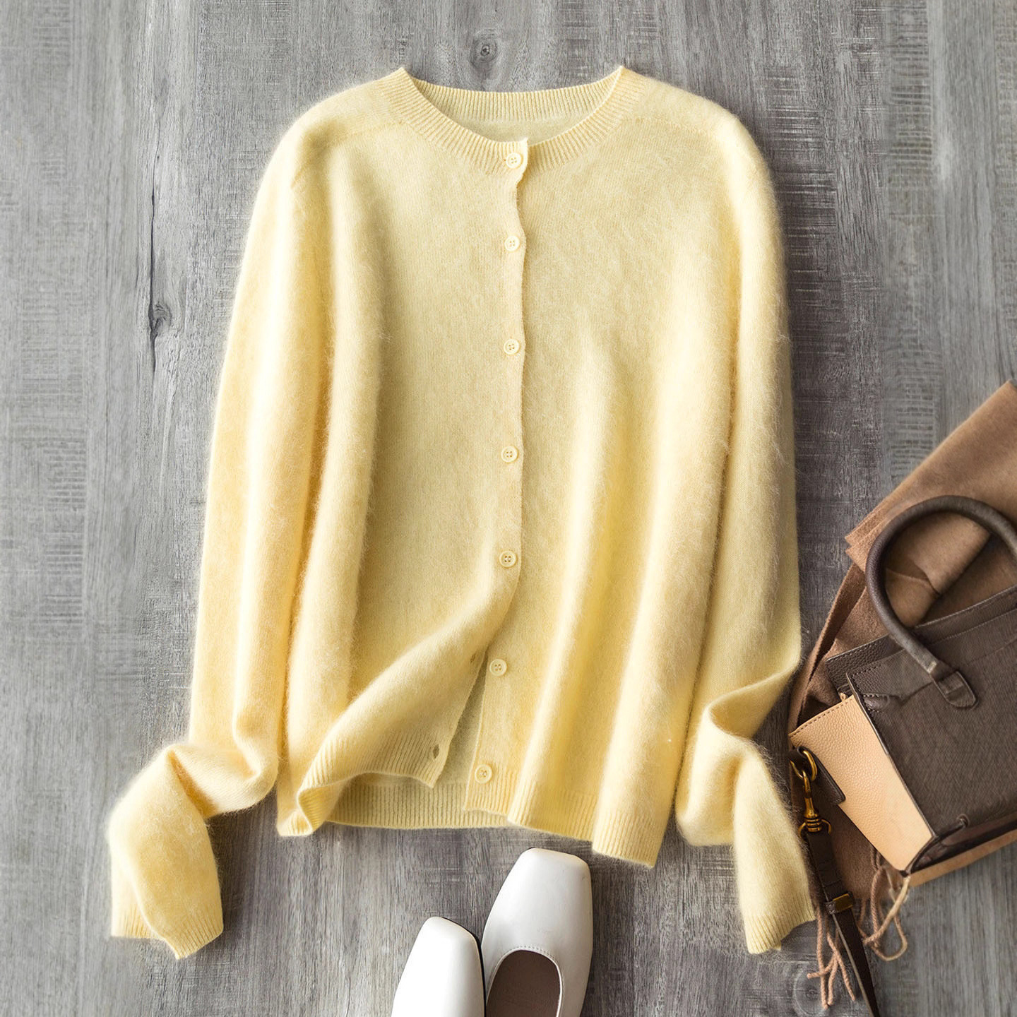 AliExpress Wool Cashmere Silk Blending Women Autumn Sweater O-Neck Single Button Design Knitted Coat Thin Cardigans Clothes Tops For Women, view 2