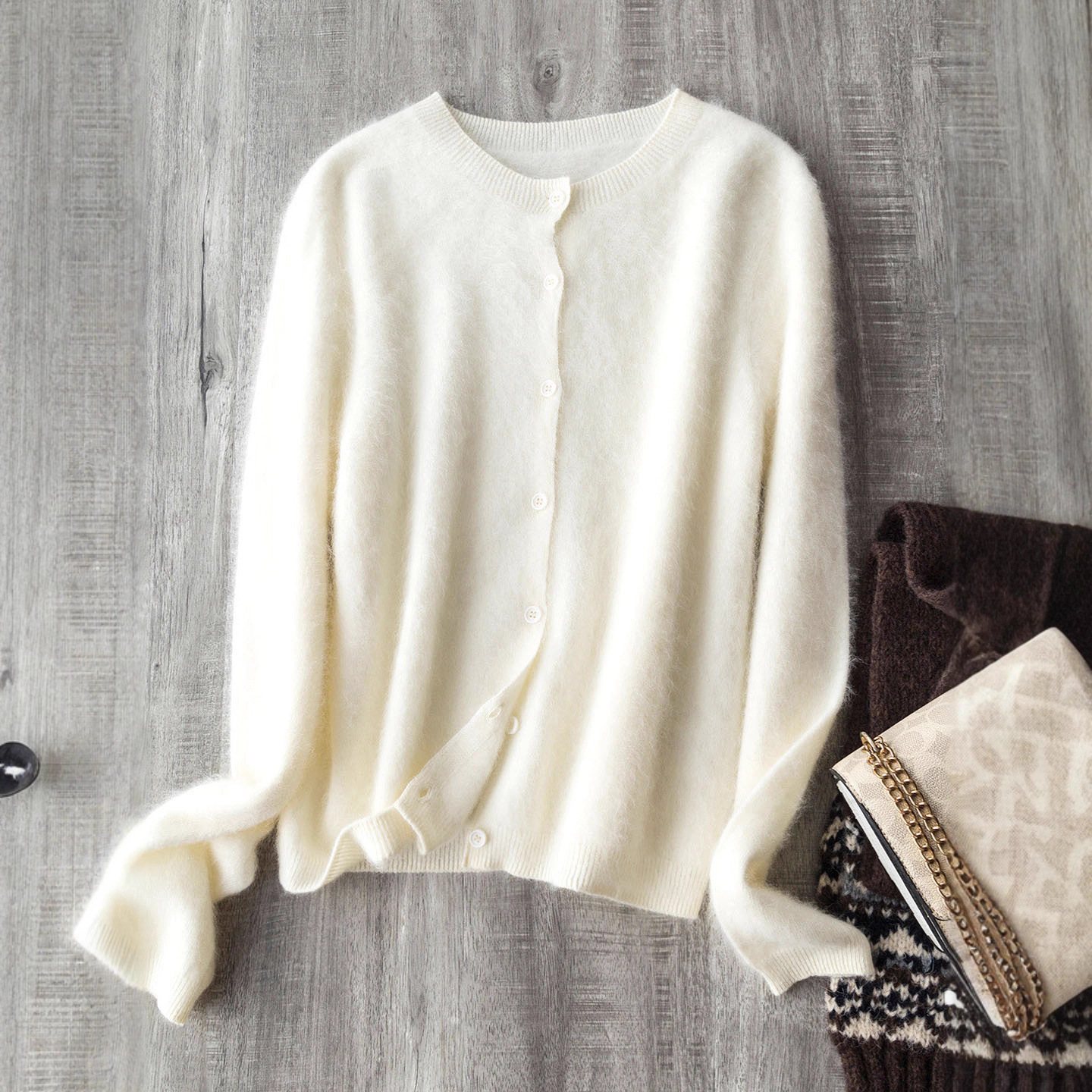 AliExpress Wool Cashmere Silk Blending Women Autumn Sweater O-Neck Single Button Design Knitted Coat Thin Cardigans Clothes Tops For Women, view 3