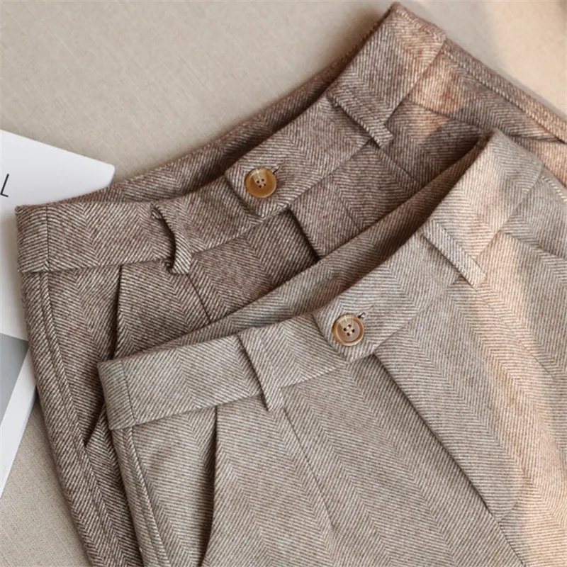 AliExpress Woolen Pants Women's Harem Pencil Pants 2026 Autumn Winter High Waisted Casual Suit Pants Office Lady Women Trousers