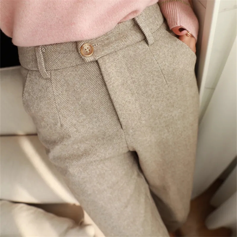 AliExpress Woolen Pants Women's Harem Pencil Pants 2026 Autumn Winter High Waisted Casual Suit Pants Office Lady Women Trousers, view 2