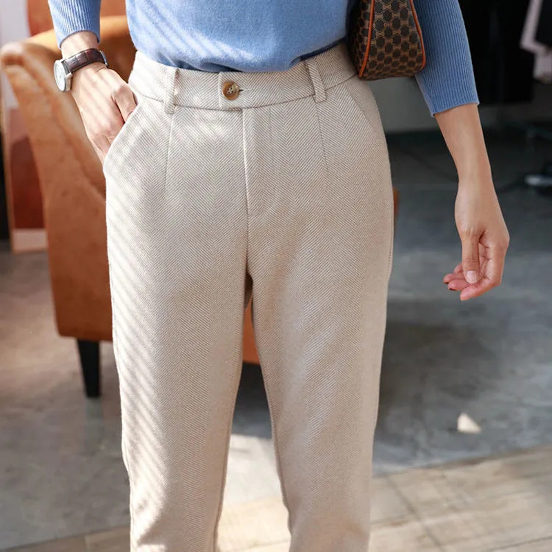 AliExpress Woolen Pants Women's Harem Pencil Pants 2026 Autumn Winter High Waisted Casual Suit Pants Office Lady Women Trousers, view 3