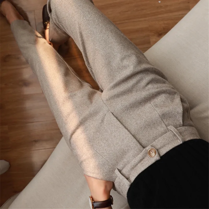 AliExpress Woolen Pants Women's Harem Pencil Pants 2026 Autumn Winter High Waisted Casual Suit Pants Office Lady Women Trousers, view 5