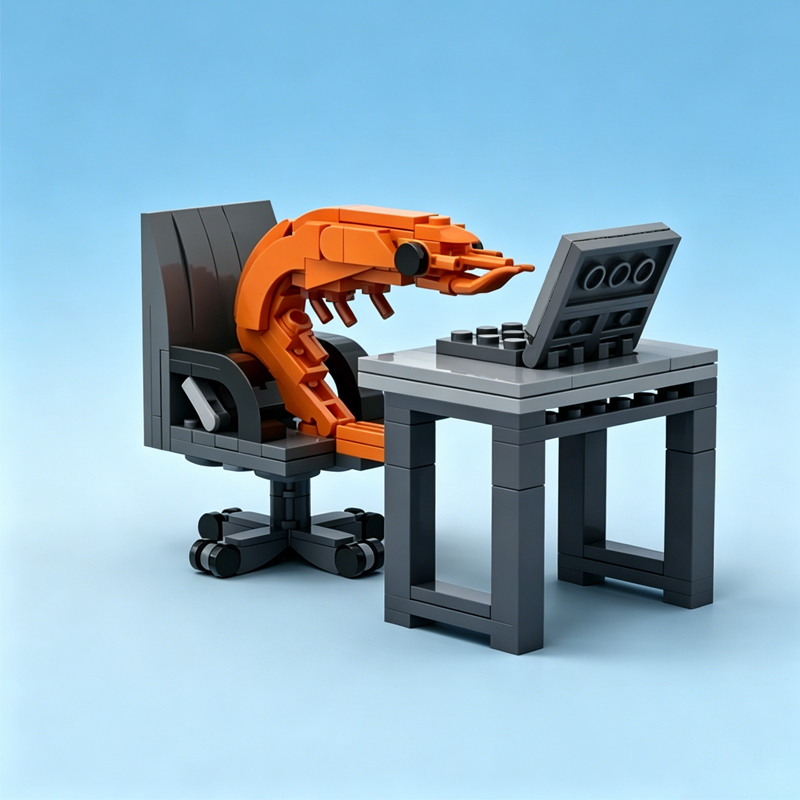 AliExpress Working Shrimp Model Creative Building Block Set Puzzle Assembly Toy Desktop Decoration Crayfish Brick Gift for Boys Girls, view 2