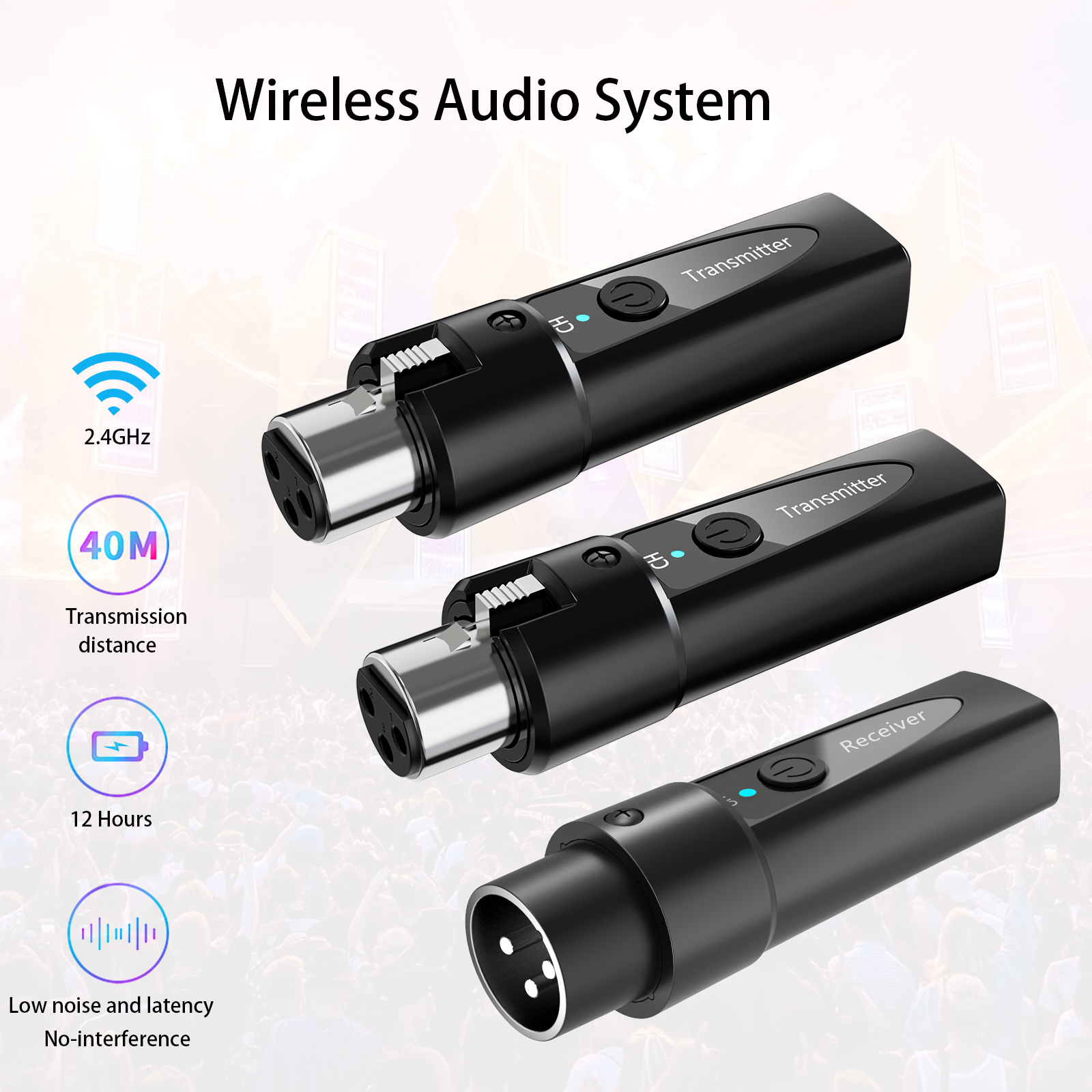 AliExpress XLR Wireless Microphone Transmitter Receiver，  2.4Ghz Microphone Wireless System, Rechargeable Wireless Mic Adapter for Audio Mi