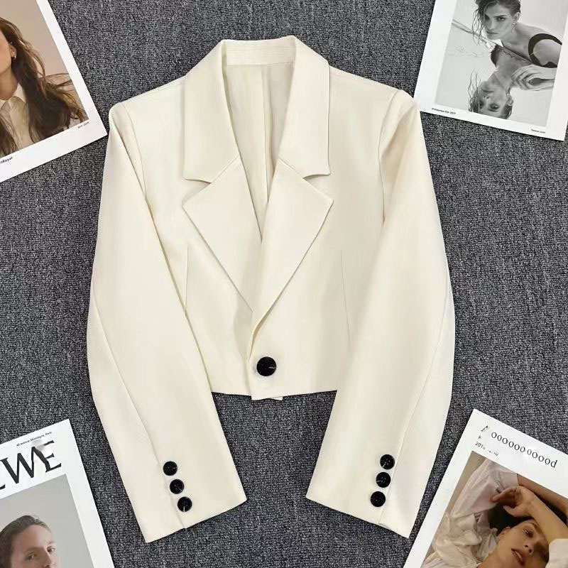 AliExpress Xpqbb Black Cropped Blazers Woman Trend 2024 New All-match Notched Collar Crop Jacket Women Korean Chic Single Button Suit Coat, view 3
